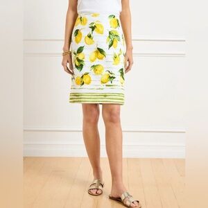 New with tags! Talbots White Pencil Skirt with Yellow Lemon & Green Leaf Print